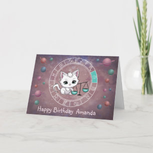 Carte Zodiac Libra Cute Cat Wheel Planet Astrologie