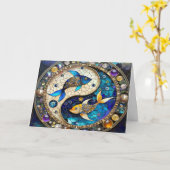 Carte Zodiac - Poissons de poisson Yin et Yang (Fleur jaune)