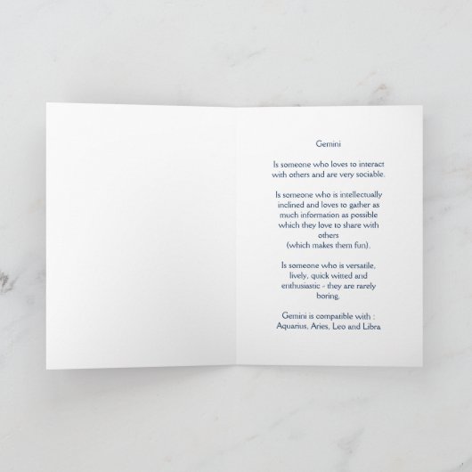 Carte Zodiaque : Dates Gémeaux (Intérieur)