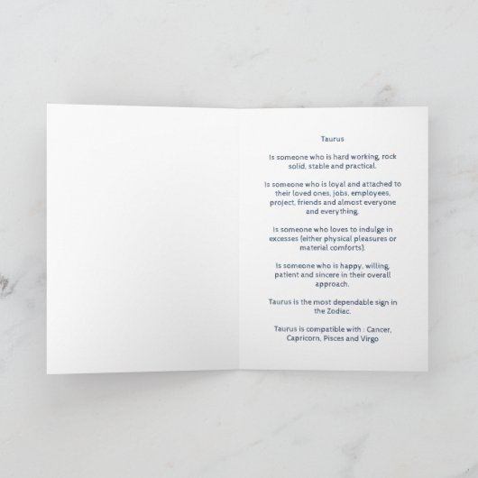 Carte Zodiaque : Dates Taureau (Intérieur)