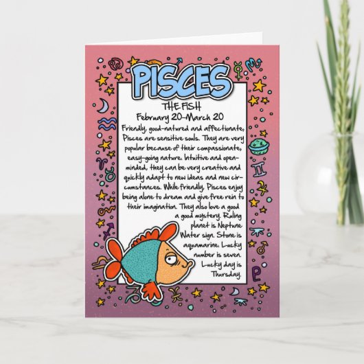 Carte Zodiaque - Faits amusants sur les Poissons (Devant)
