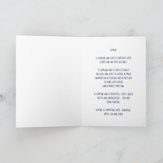 Carte Zodiaque : Gémeaux (Intérieur)