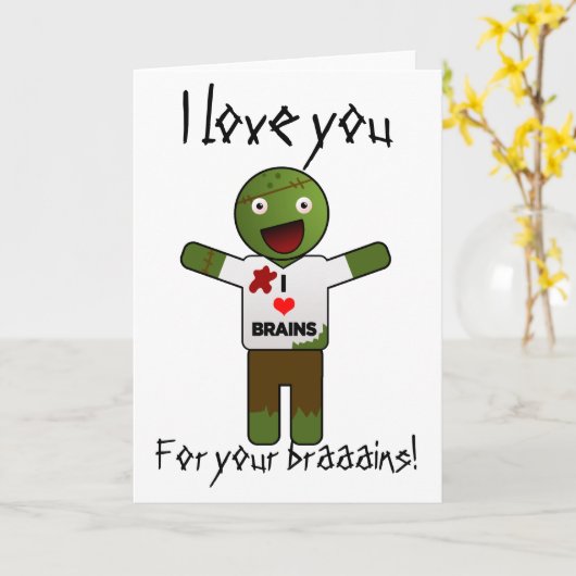 Carte Zombie Vous Aime Pour Votre Cerveau ! (Fleur jaune)