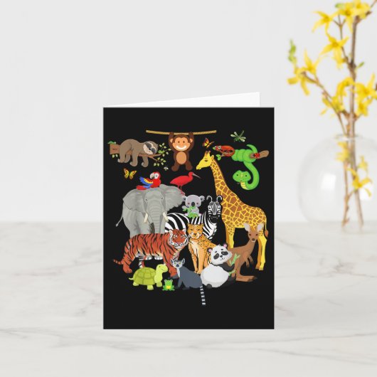 Carte Zoo Animaux Faune Fête d'anniversaire Zoo Day 26 A (Fleur jaune)