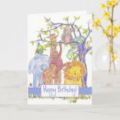 Carte Zoo Animaux Joyeux Anniversaire Giraffe Lion Eléph (Fleur jaune)