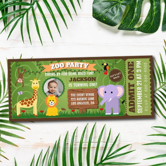 Carte Zoo Ticket Wild Animal Safari Anniversaire de enfa