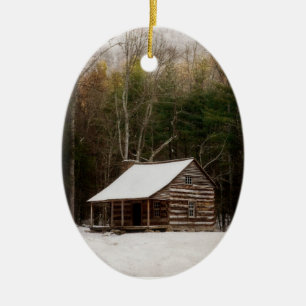 Carter Shields Cabin Winter Ornament Cades Cove TN