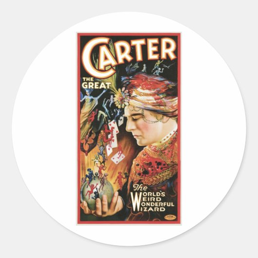 Carter The Great ~ Wizard  Magic Act Ronde Sticker (Voorkant)