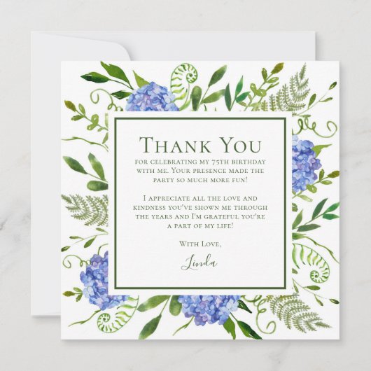 Cartes 75 ans Anniversaire Hydrangeas Bleus (Devant)