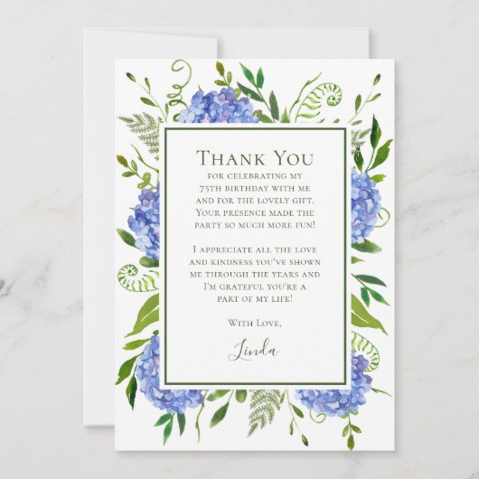 Cartes 75 ans Anniversaire Hydrangeas Bleus (Devant)