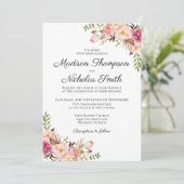 Cartes à Faire-part de mariage florales roses rust (Debout devant)