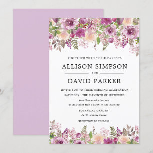 Cartes à Faire-part de mariage florales violet aqu