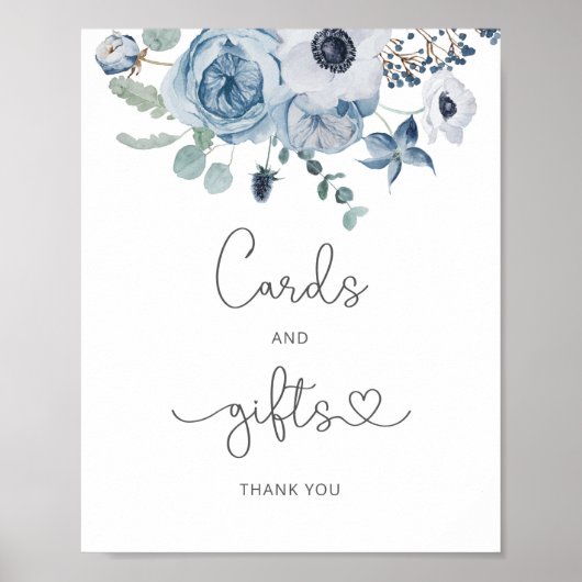 Cartes à fleurs et poster cadeaux bleu poussiéreux (Devant)