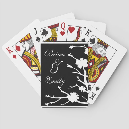 Cartes à jouer à floral blanc noir personnalisable (dos)