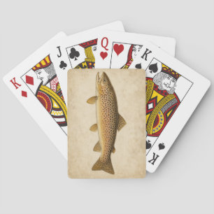Cartes à jouer aquarelle vintage Truite Brown