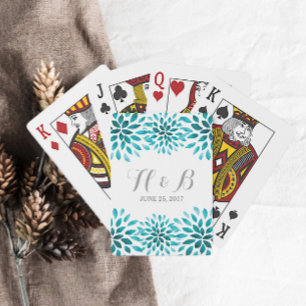 Cartes à jouer au chrysanthème aquarelle sarcelle