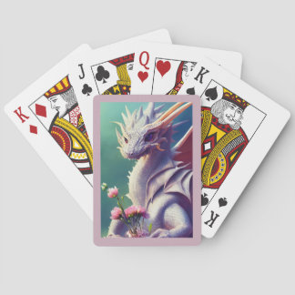 Cartes à jouer avec un dragon blanc et des fleurs