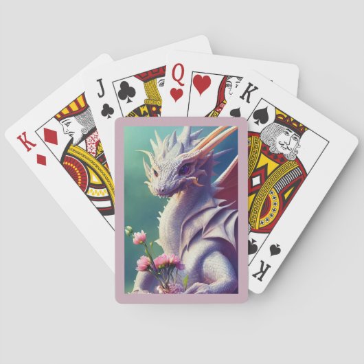 Cartes à jouer avec un dragon blanc et des fleurs (dos)