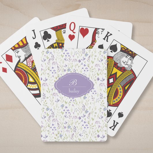 Cartes à jouer classiques à monogramme floral viol