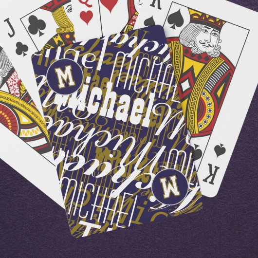 Cartes à jouer Cool avec nom - Monogramme Bleu