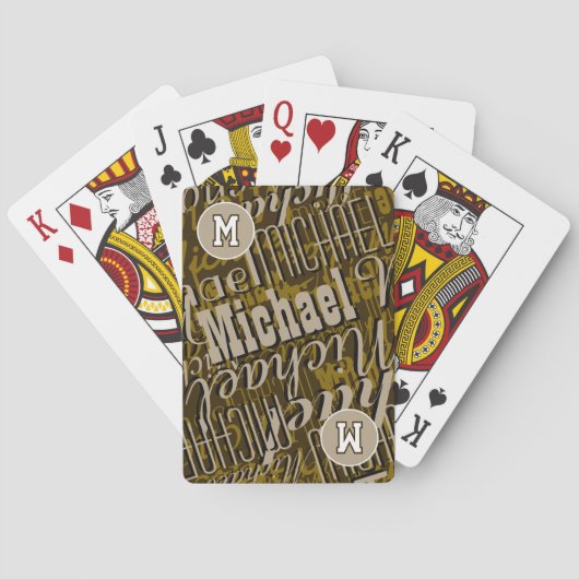 Cartes à jouer Cool avec nom - Monogramme Marron (dos)