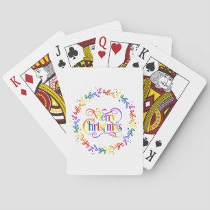 Cartes à jouer de couronne de Noël arc-en-ciel joy