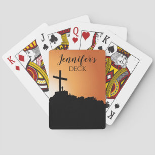 Cartes à jouer de gratitude de croix religieuse