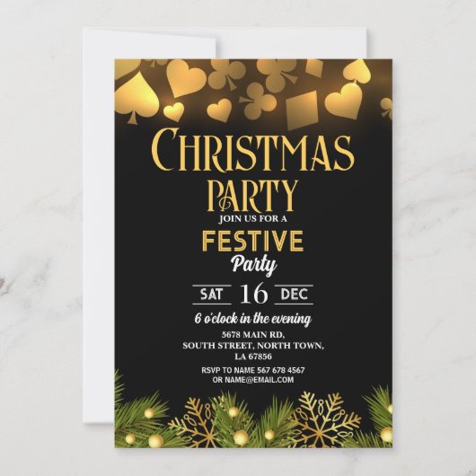 Cartes à jouer de Noël Casino Or Noir Festif (Devant)