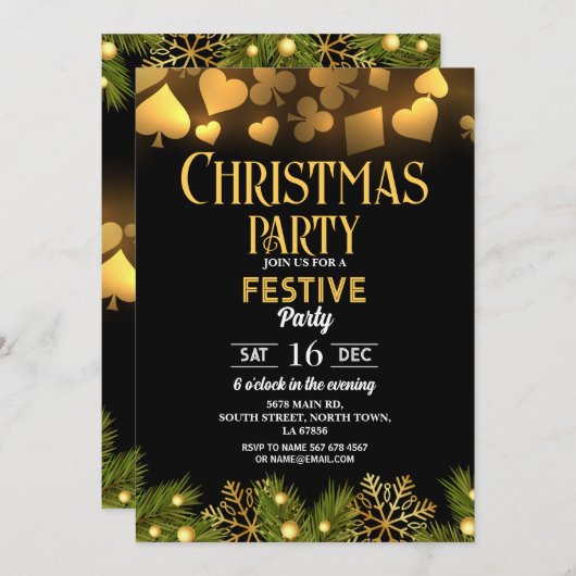 Cartes à jouer de Noël Casino Or Noir Festif (Devant / Derrière)