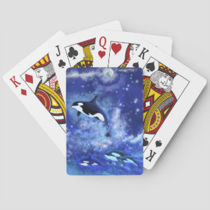 Cartes à jouer Épaulards sous pleine lune Cadeau