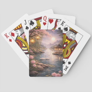 Cartes à jouer Lac des cygnes aux fleurs de cerisi