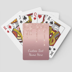 Cartes à jouer Pailletées Or Rose avec Texte Perso
