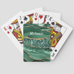 Cartes à jouer Paillettes Or Vert Nom Personnalisé
