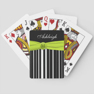 Cartes à jouer rayées vert citron, noir et blanc M