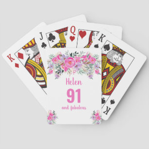 Cartes à jouer rose 91e anniversaire
