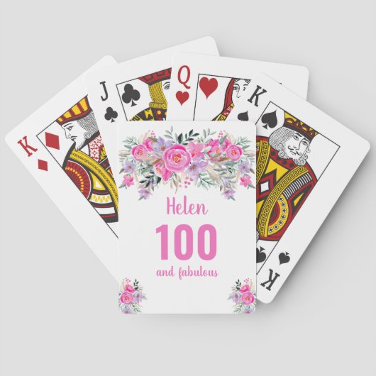 Cartes à jouer rose floral 100e anniversaire (dos)