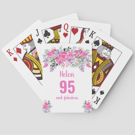 Cartes à jouer rose floral 95e anniversaire (dos)