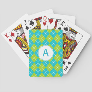 Cartes à jouer turquoise monogrammées