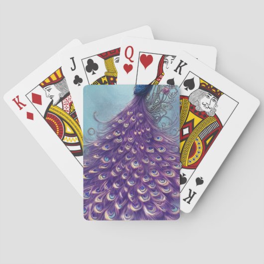 cartes à jouer uniques avec queue violette, paon (dos)