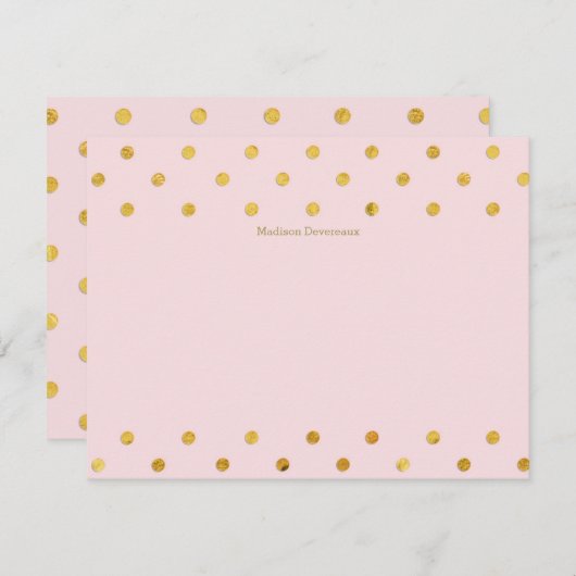 Cartes à notes plats Chic Pois Rose & Or (Devant / Derrière)