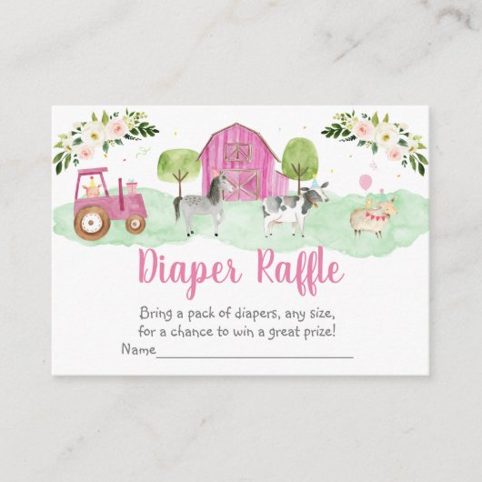 Cartes à rayures de Baby shower de ferme rose (Devant)