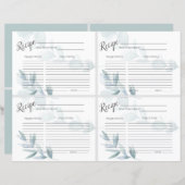 Cartes à recettes florale bleu poussiéreux (Devant / Derrière)