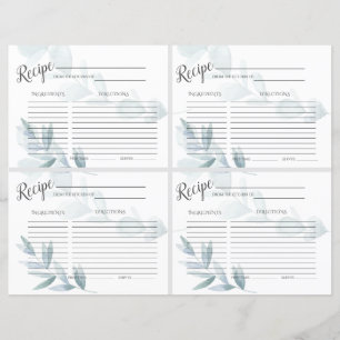 Cartes à recettes florale bleu poussiéreux