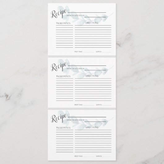 Cartes à recettes florale bleu poussiéreux (Devant)