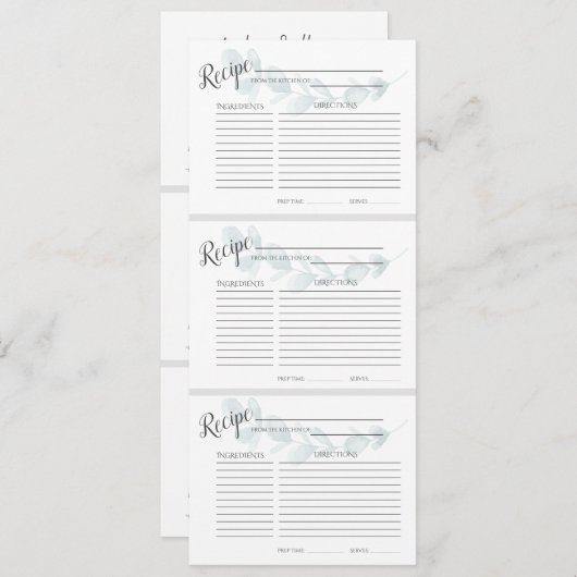 Cartes à recettes florale bleu poussiéreux (Devant / Derrière)