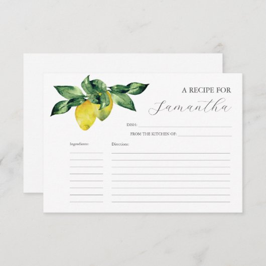 Cartes à recettes imprimables Aquarelle citrons (Devant / Derrière)