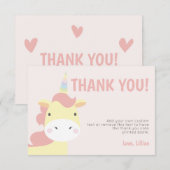 Cartes adorables de Merci de licorne (Devant / Derrière)