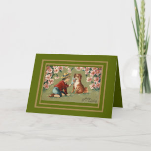 Cartes anciennes pour garçon et chien pour vœux d'