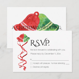 Cartes aquarelle cloches/Mariage de Noël /RSVP