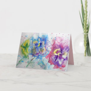 Cartes aquarelle de fleurs de pensées rouges, jaun